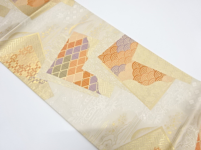 アンティーク　色紙に古典柄織り出し袋帯（材料）